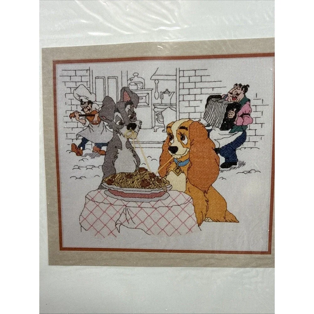 Vintage The Disney Catalog Lady and the Tramp Cross Stitch Kit Needlepoint Craft